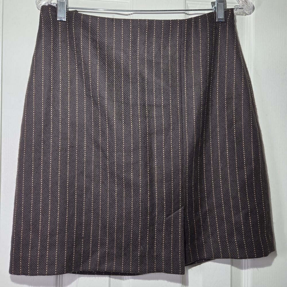 Banana Republic Wool Brown & Tan Dash Vertical Striped Skirt Womens 8